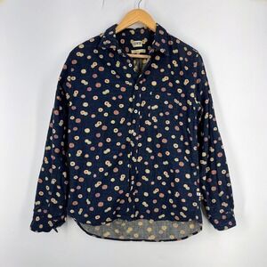 Edwin Japanese Denim Mens Long Sleeve Button Down Shirt Indigo Floral Size M